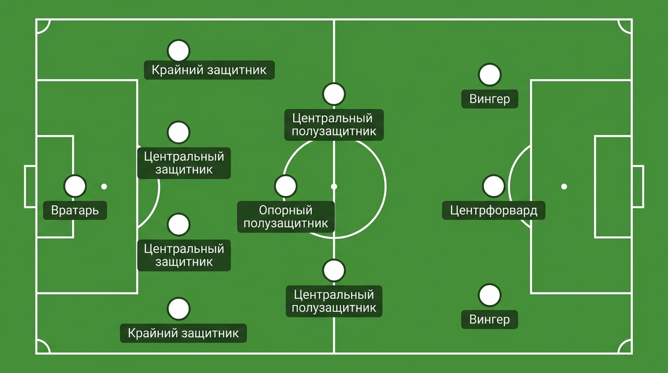 Схема позиций игроков в футболе: расстановка 4-3-3 с подписями амплуа