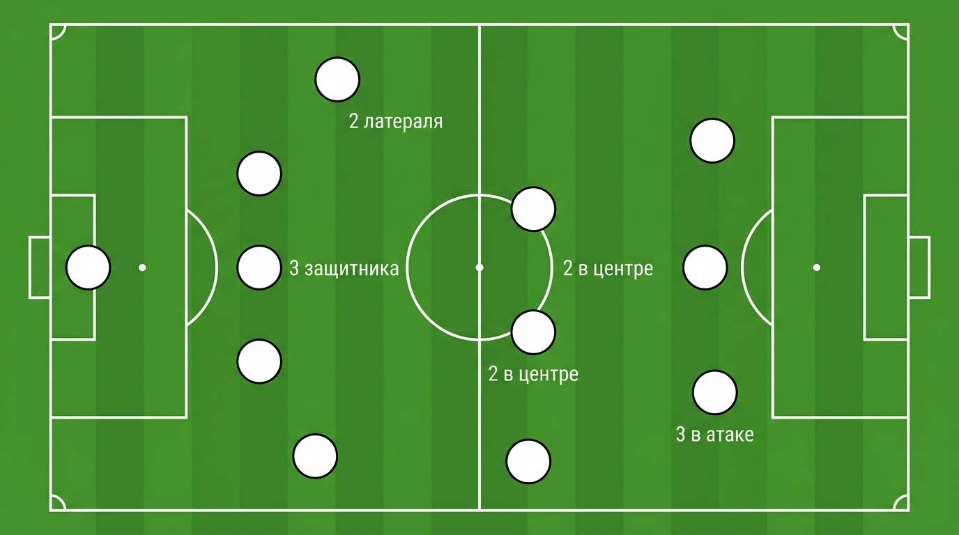 Расстановка 3-4-3: защитники, латерали, центр и тройка атаки