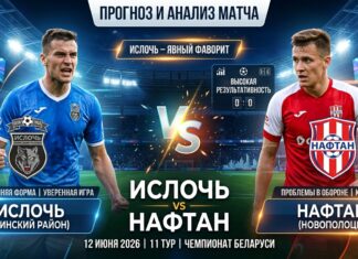 Ислочь — Нафтан: прогноз и ставка на матч Высшей лиги Беларуси 12.06.2026