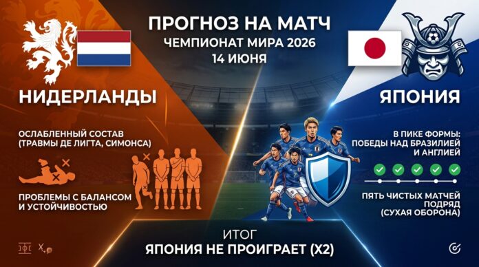 Нидерланды – Япония: прогноз и ставка на матч ЧМ-2026 14 июня 2026 года