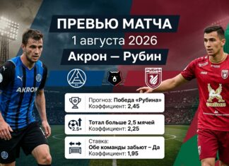 Акрон – Рубин: прогноз и ставка на матч РПЛ 1 августа 2026