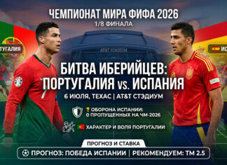 Прогноз на матч 1/8 финала ЧМ-2026: Португалия – Испания (6 июля 2026) Португалия – Испания: прогноз и ставка на матч 1/8 финала ЧМ-2026 6 июля