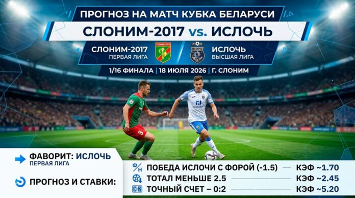 Слоним-2017 – Ислочь: аналитический прогноз на кубковый матч 18 июля 2026 Слоним-2017 – Ислочь: прогноз и ставка на Кубок Беларуси 18.07.2026