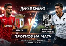 Брага – Витория Гимарайнш: прогноз и ставка на матч чемпионата Португалии 31.08.2026