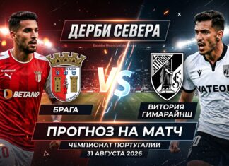Брага – Витория Гимарайнш: прогноз и ставка на матч чемпионата Португалии 31.08.2026