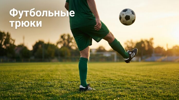Футболист жонглирует мячом на поле