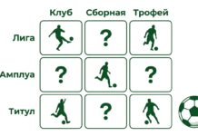 Футбольный тест 3 на 3: сетка из девяти клеток на пересечении клуба, сборной и трофея
