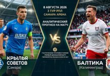 Крылья Советов – Балтика: прогноз и ставка на матч РПЛ 08.08.2026