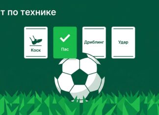 Мяч и карточки с вариантами ответов теста по технике