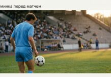 Футболист разминается с мячом перед матчем на стадионе