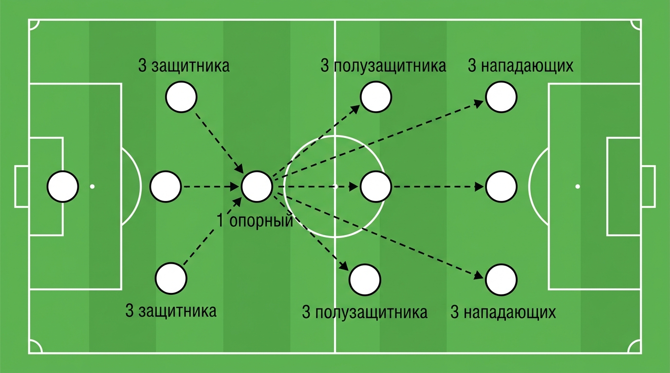 Расстановка 3-1-3-3: передачи через единственного опорника