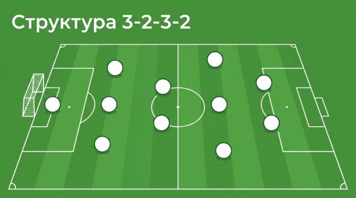 Структура 3-2-3-2 в футболе — форма команды при владении мячом Структура 3-2-3-2 в футболе — форма команды при владении мячом