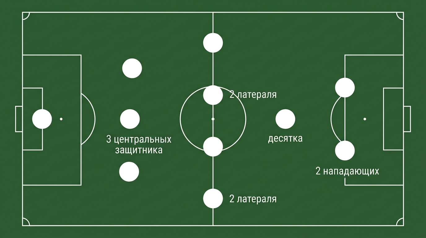 Расстановка 3-4-1-2: три защитника, два латераля, десятка и два нападающих