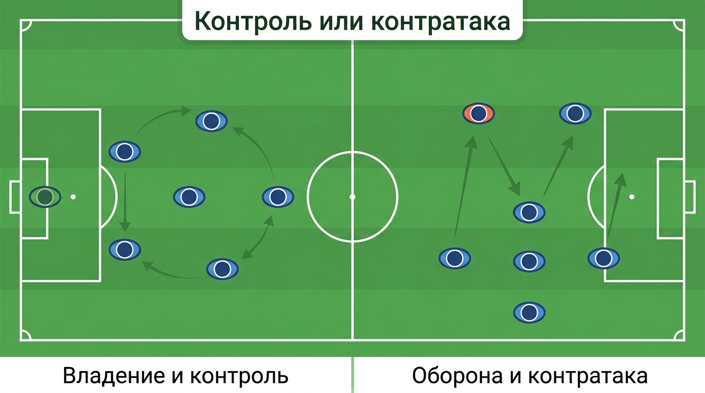Сравнение схем 7 на 7: контроль мяча против контратаки