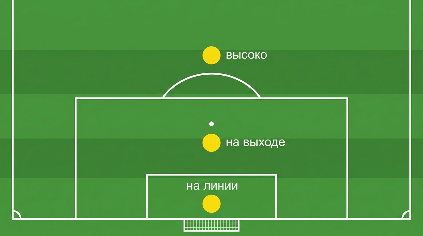 Три позиции вратаря: на линии, на выходе, высоко за штрафной