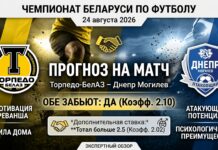 Торпедо-БелАЗ – Днепр Могилёв: прогноз и ставка на матч 24.08.2026