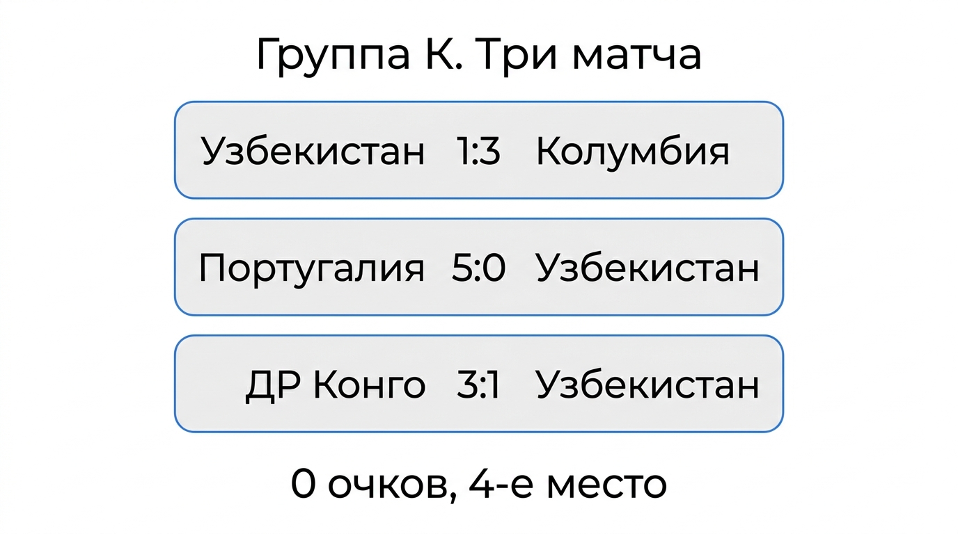 Три матча Узбекистана в группе K на ЧМ-2026