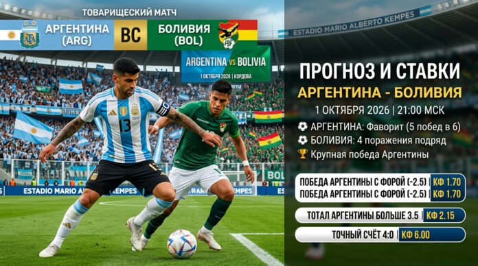 Аргентина – Боливия: прогноз и ставка на товарищеский матч 1 октября 2026