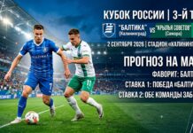 Балтика – Крылья Советов: прогноз и ставка на матч Кубка России 2 сентября 2026