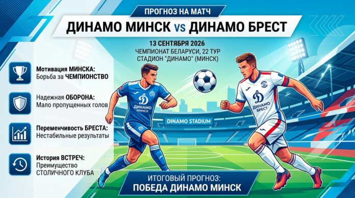 Прогноз на матч Динамо Минск – Динамо Брест, 13 сентября 2026: анализ и ставка Динамо Минск – Динамо Брест: прогноз и ставка на матч 13.09.2026