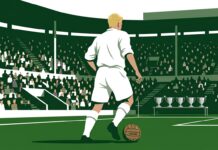 Нападающий в белой форме 1950-х с мячом и пять кубков — обложка биографии Альфредо Ди Стефано