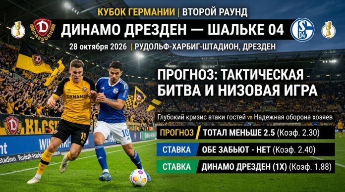 Динамо Дрезден — Шальке 04: прогноз и ставка на матч 28 октября 2026