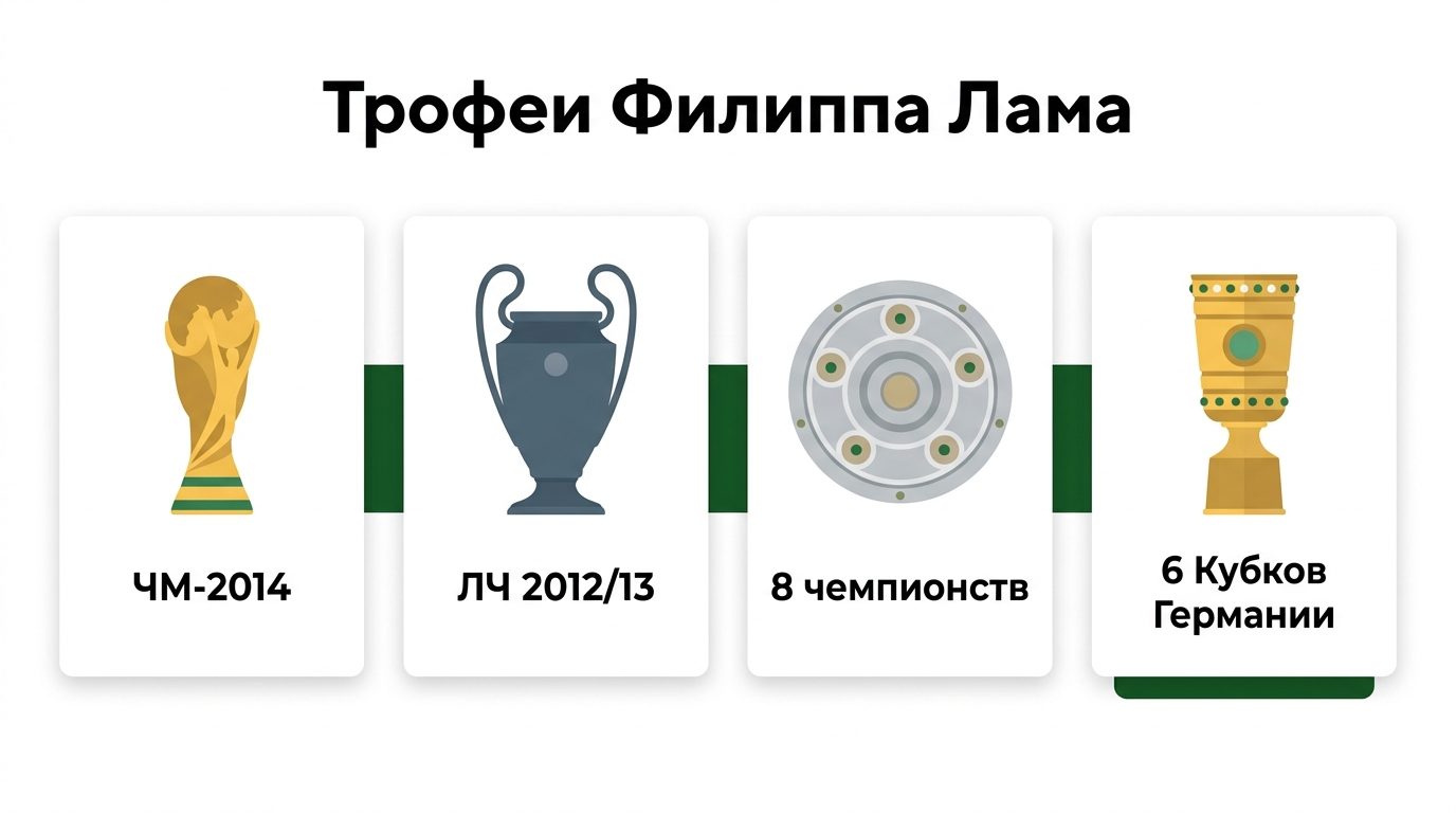 Трофеи Филиппа Лама: чемпионат мира, Лига чемпионов, 8 чемпионств и 6 Кубков Германии