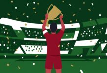 Капитан в красной форме поднимает кубок на ночном стадионе — обложка биографии Филиппа Лама