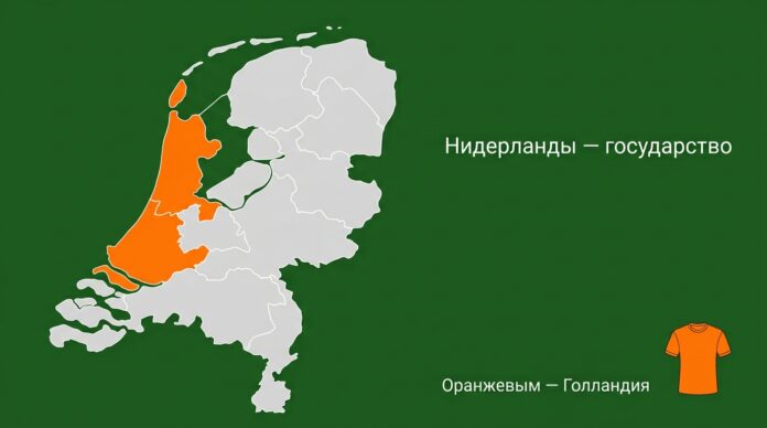 Карта Нидерландов с выделенными провинциями Северная и Южная Голландия — обложка статьи о разнице между Голландией и Нидерландами