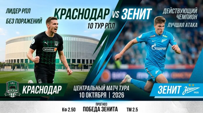 Краснодар — Зенит: прогноз на матч РПЛ 10 октября 2026 Краснодар – Зенит: прогноз и ставка на матч РПЛ 10 октября 2026