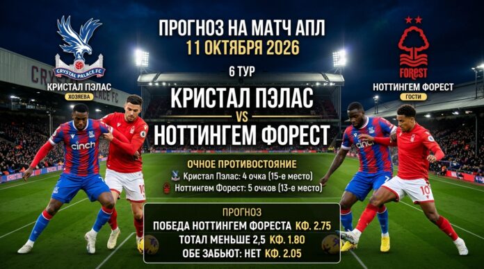 Кристал Пэлас – Ноттингем Форест: прогноз и ставка на матч АПЛ 11.10.2026