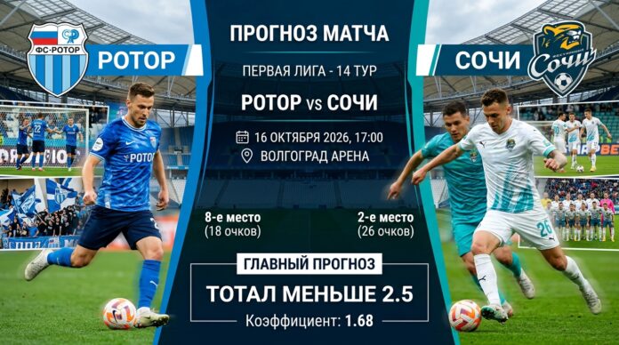 Ротор – Сочи: прогноз на матч Первой лиги 16 октября 2026 Ротор – Сочи: прогноз и ставка на матч Первой лиги 16 октября 2026