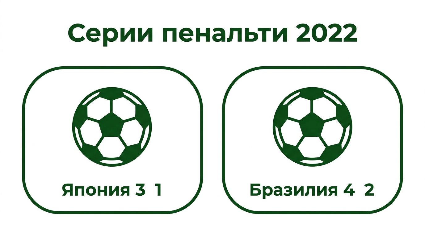 серии пенальти ЧМ-2022, Япония 1:3 и Бразилия 4:2, с отмеченными отражёнными ударами